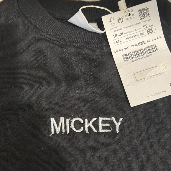 NWT ZARA Embroidered Mickey sweatshirt in black 18-24 months - Picture 3 of 7